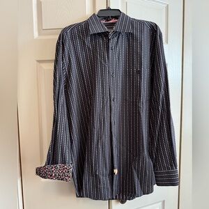 Reel Black Shirt with Lilac Print & Floral Cuff and Inner Collar